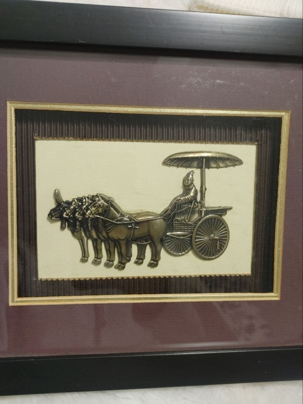 Vintage Framed 3D Bronze Chariot And 4 Horses - Tomb Of Emperor Qin Shi Huang